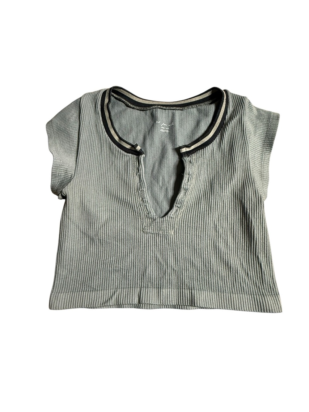 Urban Outfitters Light Gray Ribbed Crop Top with Black Trim